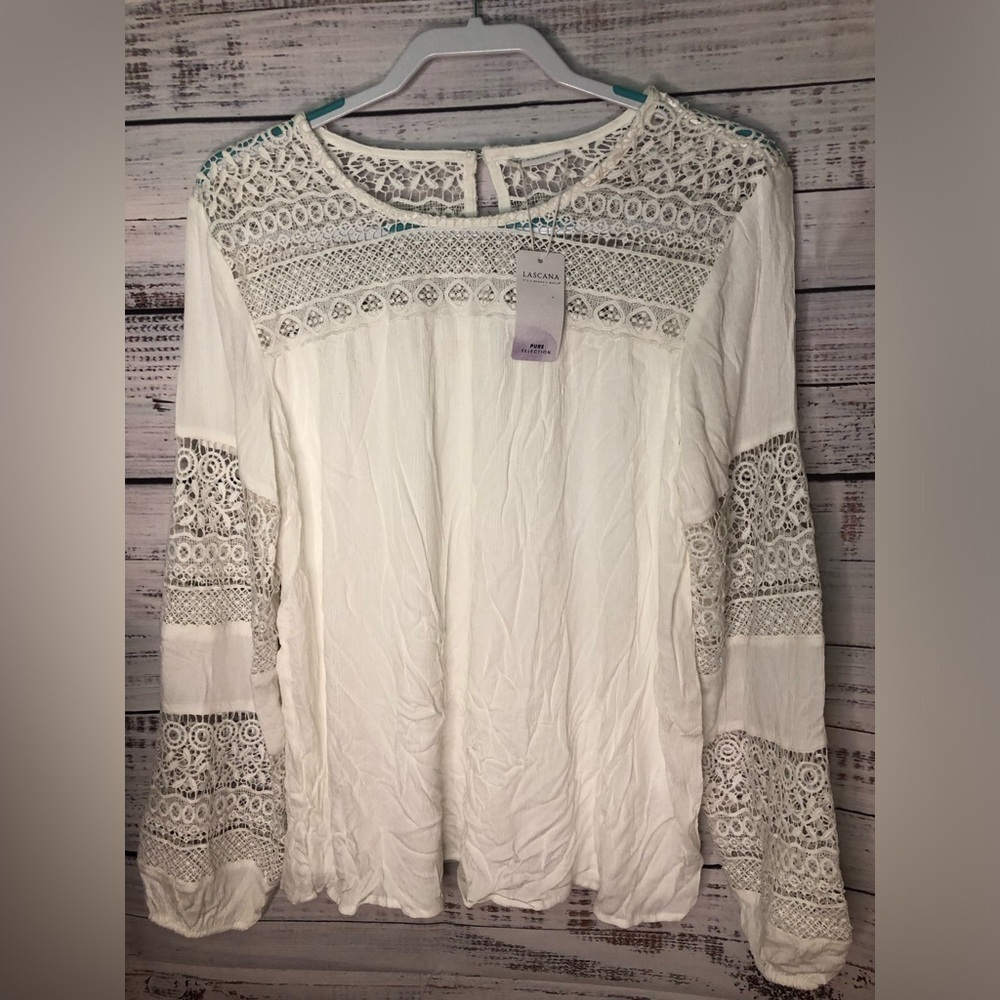 Lascana White Lace Flutter Sleeve Blouse NWT - Picture 10 of 16